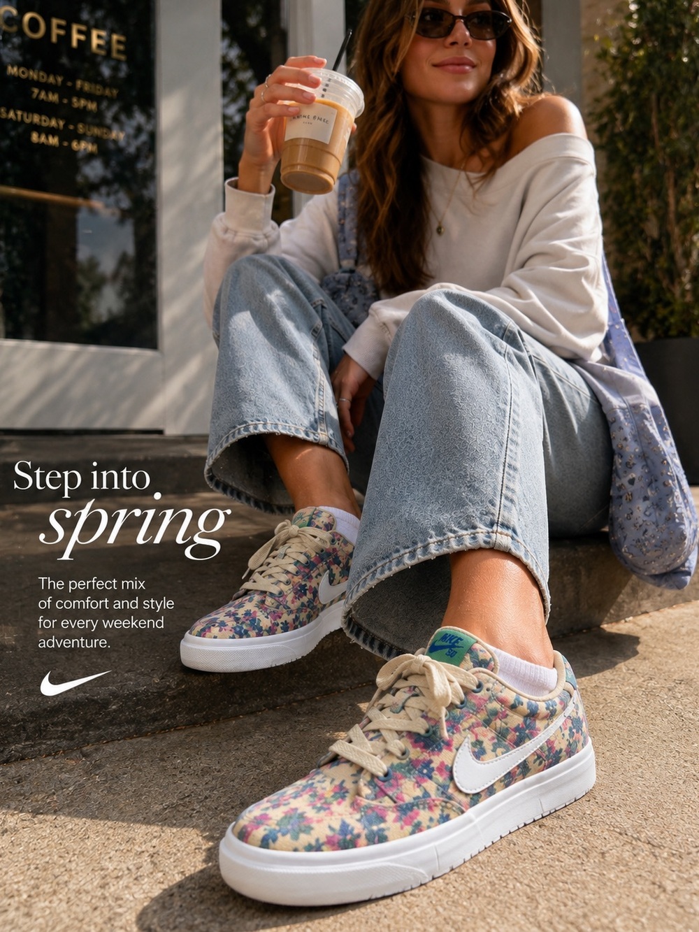 Nike Floral Canvas Low-Top Sneakers with White Swoosh